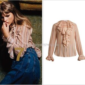 SEE BY CHLOE |Ruffled Stripe Gauze Top ASO Taylor Swift Midnights Album in Sz 42